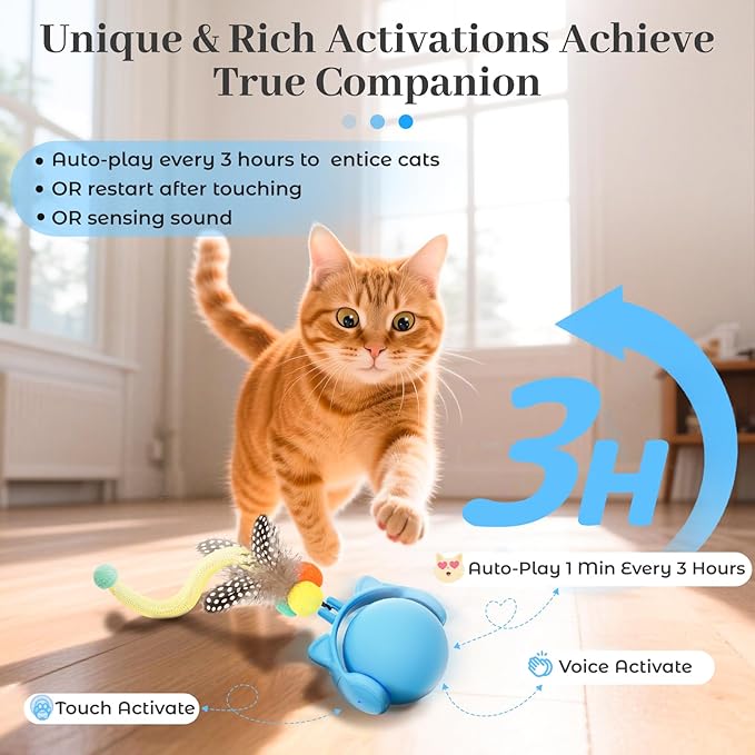 ORSDA Cat Toys for Indoor Cats, New Intelligent Voice Timing Touch Control Cats Ball, Simulate Mouse Sound Kitten Toy, Automatic Interactive Moving Cat Toy for All Ages