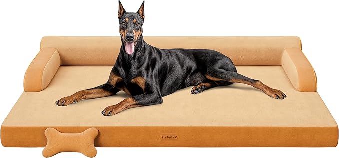 XXL Orthopedic Dog Bed, Big Dog Bed for Large Dogs, Dual-Sided Pet Cooling Beds with Memory Foam Washable Cover Nonslip Bottom, Waterproof Pet Couch with Bolsters, Brown
