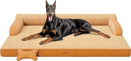 XXL Orthopedic Dog Bed, Big Dog Bed for Large Dogs, Dual-Sided Pet Cooling Beds with Memory Foam Washable Cover Nonslip Bottom, Waterproof Pet Couch with Bolsters, Brown