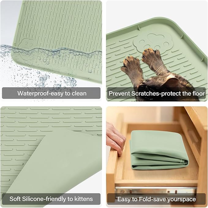 40"x28" Cat Litter Mat Lanstics Cat Mat for Litter Box Large Silicone Litter Box Mat for Kitty Scatter Control Floor Protect (Green)