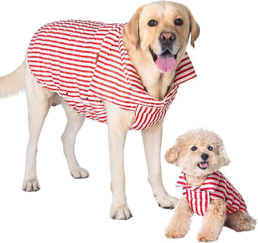 SPACE LION Dog Puffer Jacket, Down Winter Coat, Durable Outdoor Coat for Cold and Windy Conditions, Lightweight & Adjustable Fit Coats for Large Dogs, (RedStripe, Size26/3XL)