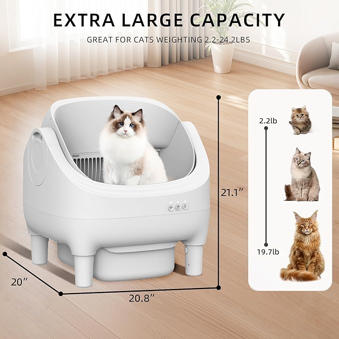 Automatic Cat Litter Box,Suitable for Medium Cats and Kittens,Self Cleaning Box,Smart App Control,Safety Protection,Half Open Expansion Design,Compatible with a Variety of Litters