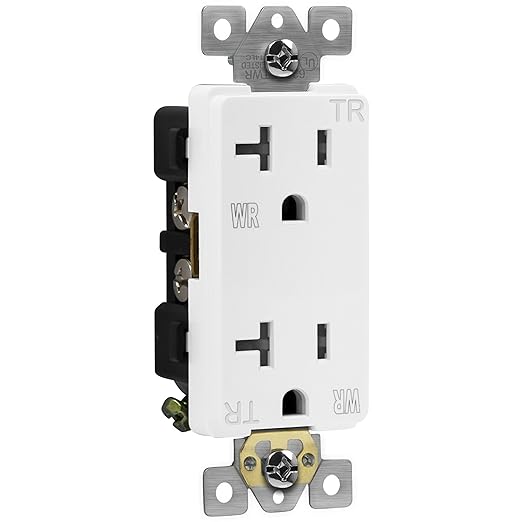 ENERLITES Decorator Receptacle, Tamper-Weather-Resistant, Commercial Grade Outdoor Outlet, Self-Grounding, 20A 125VAC, 2-Pole 3-Wire, 5-20R, UL Listed, 62060-TWR-W, White