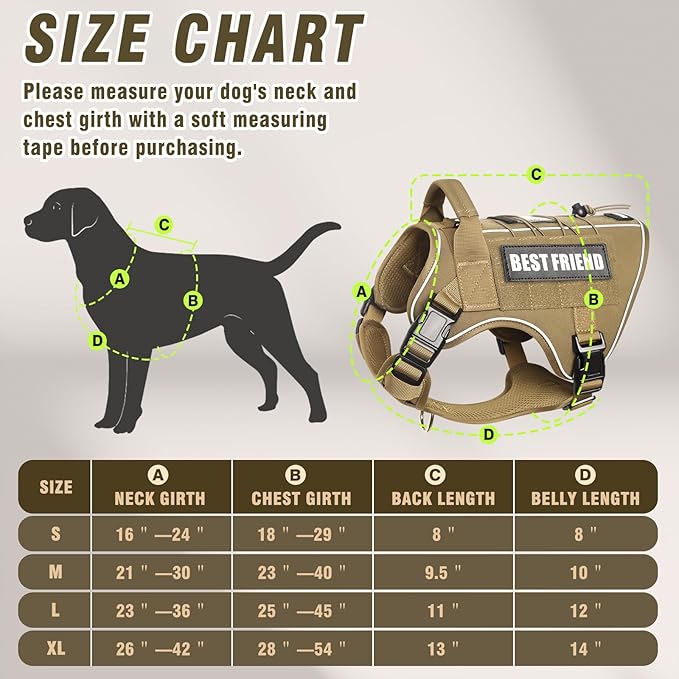 Tactical Dog Harness Medium Sized Dog,No Pull Military Dog Vest with Handle,Reflective Heavy Duty Pet Harness for Walking Hiking Training Brown M