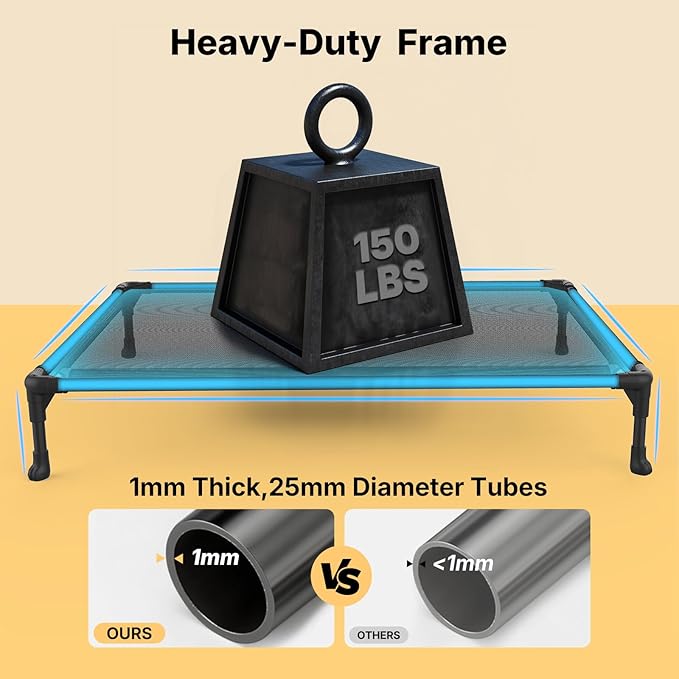 Veehoo Outdoor Elevated Dog Bed Large Sized Dogs, XXL Cooling Raised Dog Cots Beds Training Platform Off Ground Hammock with Breathable Mesh, No-Slip Feet, 59"x37.5", Black Silver