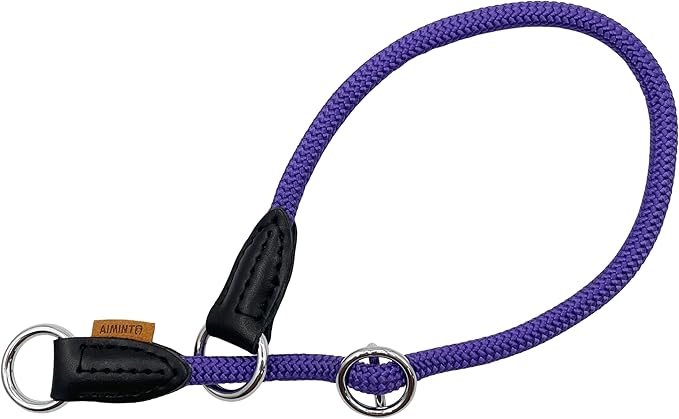 Braided Round Martingale Dog Collar, Training Collar with Slidable Stop Ring - Ideal for Small Medium Dogs (M- (1/3") - 18" Long, Purple)
