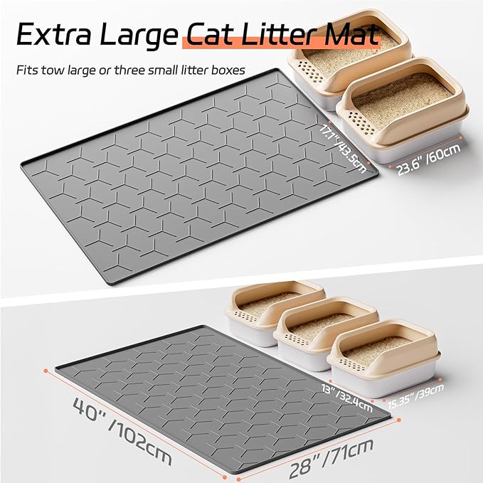 Extra Large Silicone Cat Litter Mat, Waterproof/Urineproof, Litter Recycling, Easy to Clean, Soft on Kitty Paws (28"X40"-Dark Grey)