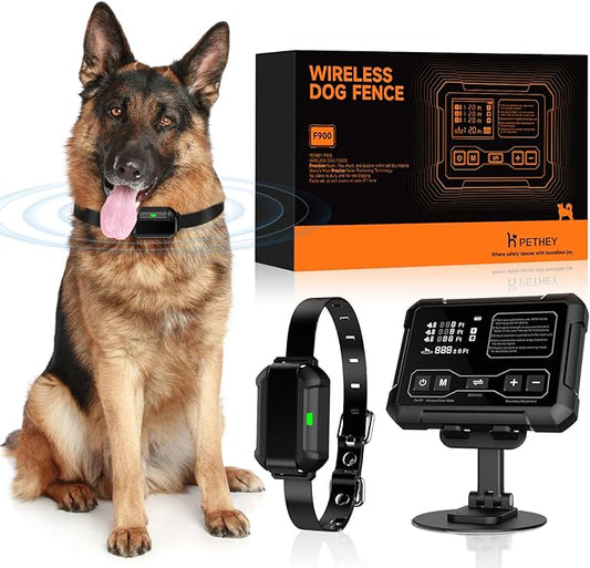 Wireless Dog Fence System, Indoor & Outdoor Use, 1 Acre High-Precision Radar Wireless Dog Fence, Real-time Monitoring, 9-26in Medium & Large Breeds, Not Limited by GPS Signal (for one Dog)