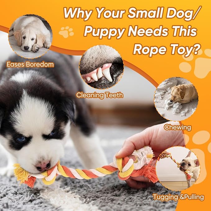 Dog Rope Toys 7 Pack - Puppy Teething Toys for Small Dogs - Durable Dog Chew Toys for Aggressive Chewers - Interactive Tug of War Toys for Boredom & Teeth Cleaning