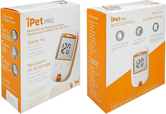 iPet PRO Blood Glucose Monitoring System Designed for Dogs & Cats| Includes Meter, 2 AA Batteries, User Guide, Log Book, 25 Test Strips, Control Solution, Lancing Device, 30 28G Lancets, Carrying Case