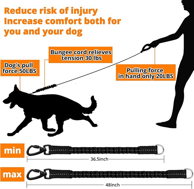 Rope Dog Leash 6 FT: Heavy Duty Leashes with Swivel Lockable Hook Reflective Threads Bungee and Padded Handle - Dog Lead for Large Small Medium Dogs Outside Walking Hiking Orange
