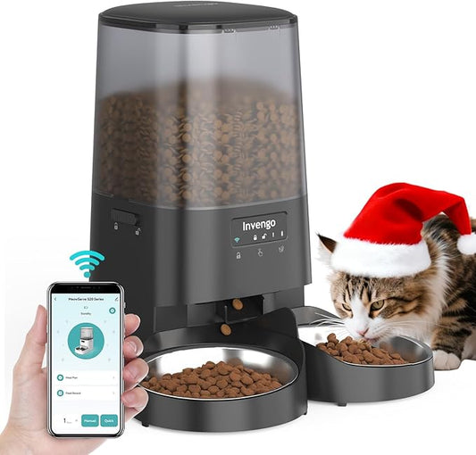 Automatic Cat Feeder with App Control, 5L Food Dispenser for 2 Cats, 2.4/5G WiFi, Dual Power, Programmable Portions, Anti-Jam & Fresh-Lock, Stainless Steel Bowls, Easy to Clean