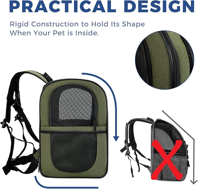 Apollo Walker Dog & Cat Carrier Backpack for 4-18lb Pets - Ventilated Safe Design with Padded Back Support, Breathable Mesh Pet Backpack for Hiking, Travel, Outdoor (Green)