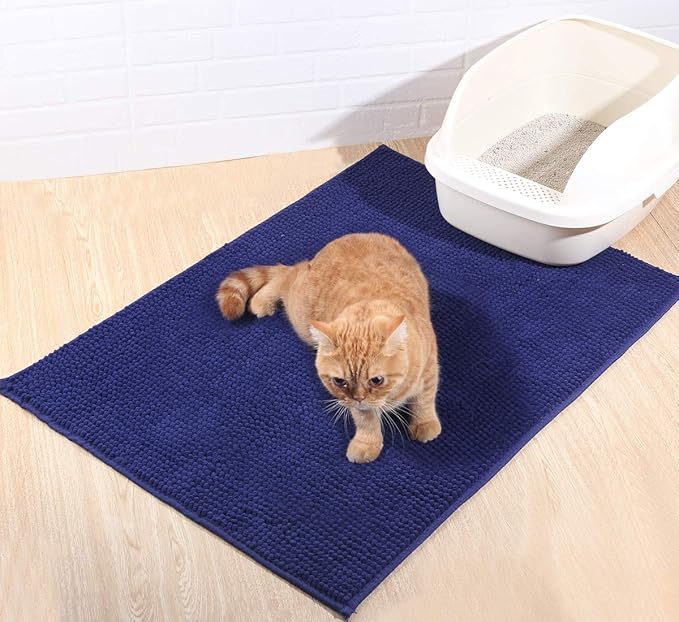 VIVAGLORY Cat Litter Mat Softgrip Litter Trapping Mat, Muddy Litterbox Rug for Indoor & Floor, Machine Washable Easy Clean Soft Microfiber for Cat, 31"× 20", Navy Blue
