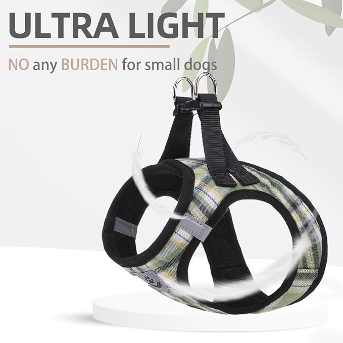 PUPTECK Adjustable Dog Harness Collar and Leash Set Step in No Pull Pet Harness for Small Medium Dogs Puppy and Cats Outdoor Walking Running, Soft Mesh Padded Reflective Vest Harnesses, Grn&YLW, L