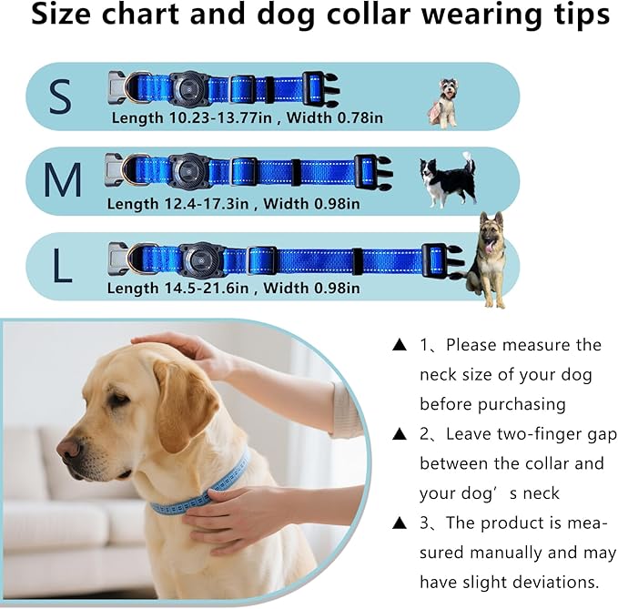 Tracking Collar for Dogs Waterproof Adjustable Air Tag Dog Collar Holder, Comfortable Dog Collars for Small Medium Large Dogs (Blue, L)