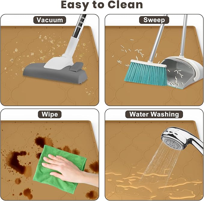 Cat Litter Mat, 28" X 22" Silicone Litter Box Mat, Cat Litter Trapping Mat for Indoor Use, Easy Clean for Scatter Control, Soft on Kitty Paws, Waterproof & Urine Proof, Brown