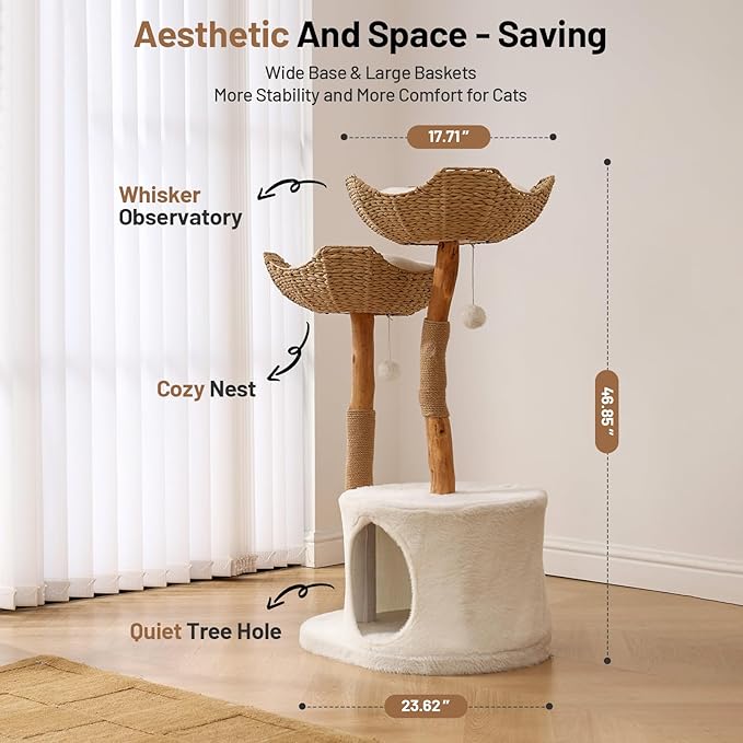 Modern Cat Climbing Tower Solid Wood Cat Tree for Indoor Cat Large Adult Tall Condo Tower with Scratching Post Bed and Stand