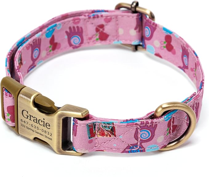 Personalized Dog Collar with Name and Phone Number Engraved,Adjustable Custom Puppy Collar,Organic Cotton Pet Collar for Small Medium Large Boy Girl Dogs