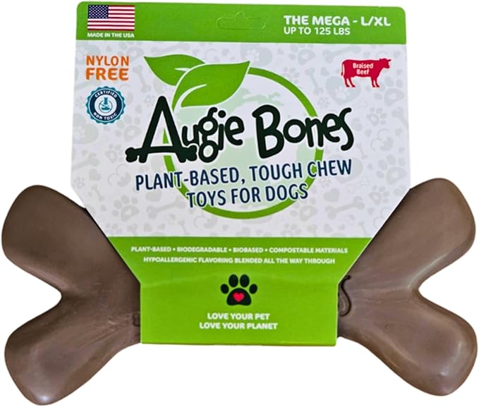 Non-Toxic Dog Toys - Sustainable Beef Flavored Dog Chew Toys for Aggressive Chewers - Plant-Based Bioplastic Pet Toys - Made in The USA (Mega)