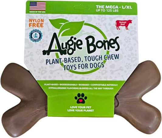 Non-Toxic Dog Toys - Sustainable Beef Flavored Dog Chew Toys for Aggressive Chewers - Plant-Based Bioplastic Pet Toys - Made in The USA (Mega)