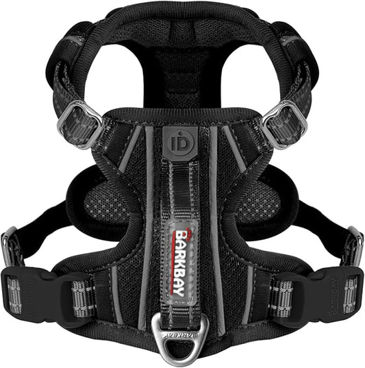 BARKBAY Dog Harness No Pull with ID Tag Pocket - Heavy Duty, Reflective, Easy Control for Large Dogs(Black,XS)