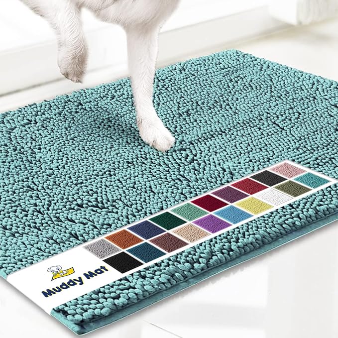 Muddy Mat® Shown on TV–Super Absorbent Microfiber Dog Door Mat for Muddy Paws, Non-Slip Washable Pet Rug, Quick Dry Chenille Entryway Carpet, Machine Washable Indoor Outdoor mat–Seafoam Green 30"x19"