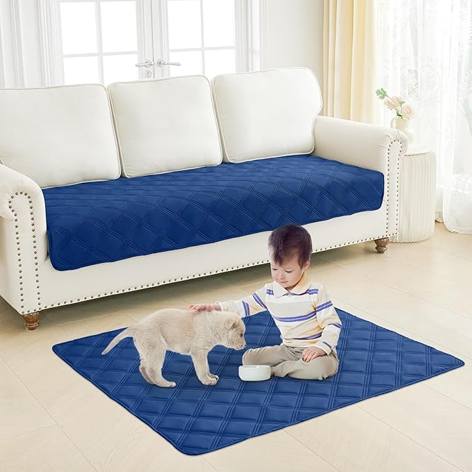 Smiry Waterproof Dog Bed Cover Blanket 68x82, Soft Reversible Pet Blanket, Washable Leakproof Cats Dogs Couch Cover for Sofa, Couch, Furniture, Lattice, Navy/Blue