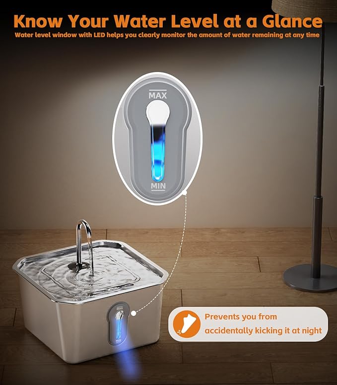 4L/135oz Large Cat Water Fountain Stainless Steel with 8 Filters Pet Water Fountain for Cats Quiet Indoor Pets Dog Small Animal Automatic Dog Water Dispenser for Drinking Watering Supplies