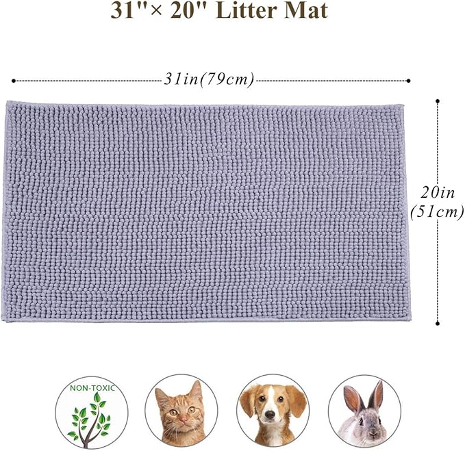 VIVAGLORY Cat Litter Mat Softgrip Litter Trapping Mat, Muddy Litterbox Rug for Indoor & Floor, Machine Washable Easy Clean Soft Microfiber for Cat, 31"× 20", Grey