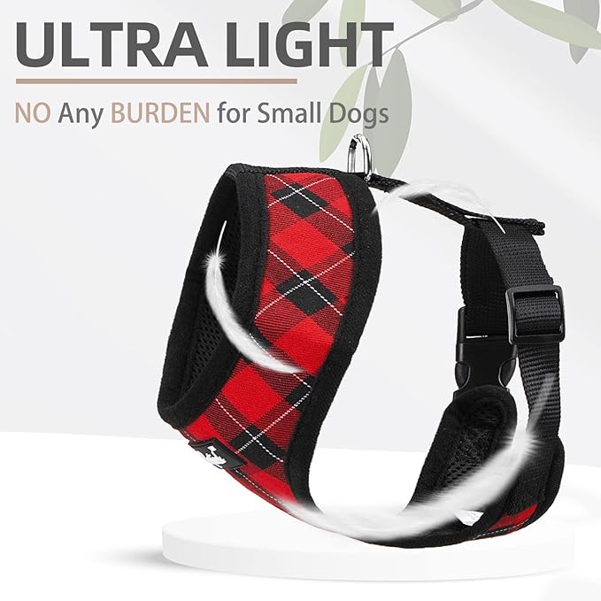 PUPTECK Soft Mesh Dog Harness and Leash Set Pet Puppy Cat Comfort Padded Vest No Pull Harnesses, Red&Black, XS