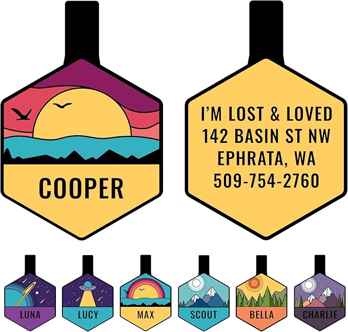 GoTags Silent Dog Tag, Personalized Engraved Hexagon Silicone Dog and Cat Name Pet ID Tags, Soundless No More Jingling Dog Tags (Beach Rose)