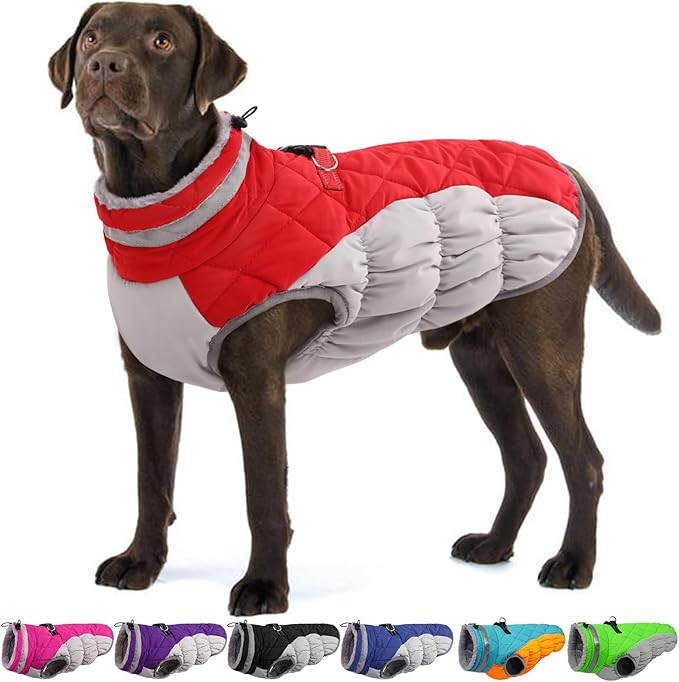 Dog Coats for Large Dogs,XL Dog Coat,Warm Fleece Winter Coat with D-Ring,Back Zipper Pet Jacket for Large Dogs,Waterproof Pet Snow Jacket Clothes Snowsuit Beagle Corgi Border Collie,Red,XL