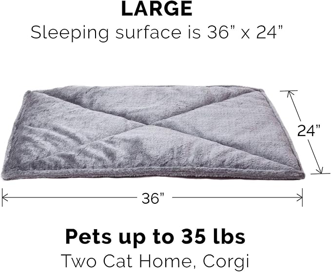 Furhaven ThermaNAP Self-Warming Cat Bed for Indoor Cats & Large/Medium Dogs, Washable & Reflects Body Heat - Quilted Faux Fur Reflective Bed Mat - Gray, Large