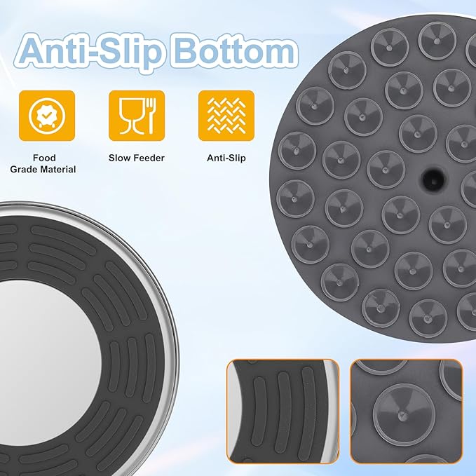 2-in-1 Slow Feeder Dog Bowls, Stainless Steel Pet Bowls with Silicone Feeder Insert, Removable Non-Slip Rubber Base for Dogs to Slow Down Eating (Small Breed)