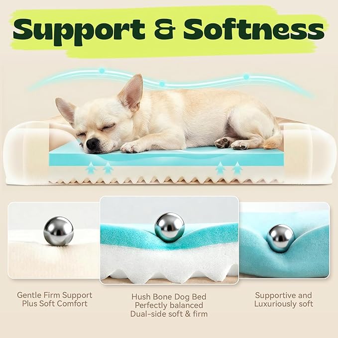 Puppy Beds for Small Dogs Orthopedic with Cooling Gel Memory Foam Washable Small Size Dog Couch with Removable Cover Waterproof for Senior Pets or Cats,24"x18"x6"Beige