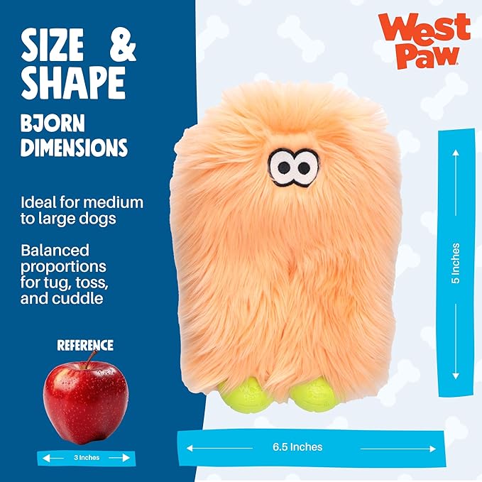 WEST PAW Rowdies Astrid Durable Plush Dog Toy with Reinforced Seams and Chew Resistant Design for Tough Play Safe Indoor or Outdoor Fun for Dogs Who Deserve The Best - Melon