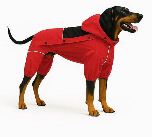 LOVELONGLONG Waterproof Dog Raincoat with Removable Hood – Outdoor Full Body Dog Jacket, Windproof Snowproof Shell Suit – All Season Pet Rain Gear Red XXS
