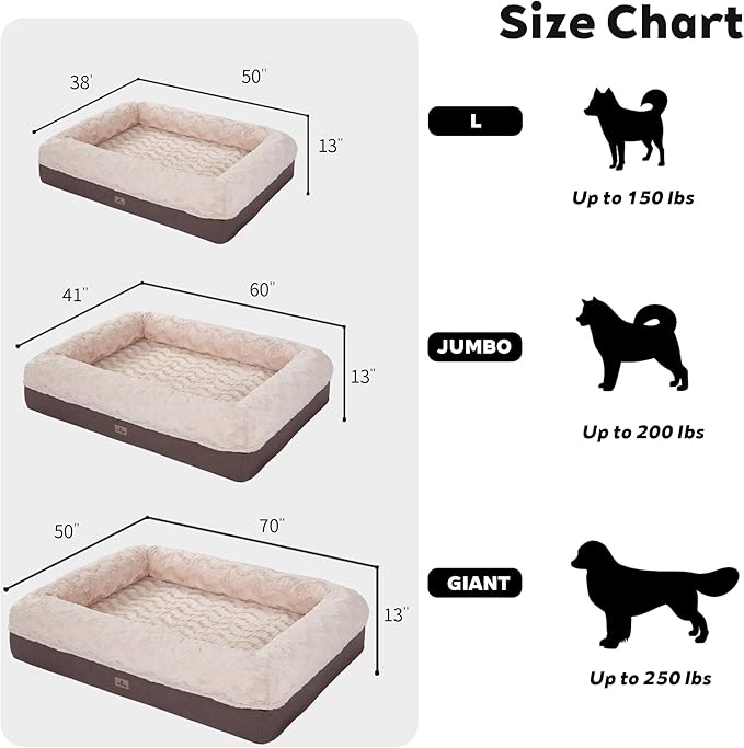 Giant Memory Foam Human Dog Bed for Adults People Fits Pet Families Extra Large Orthopedic Dog Beds with Sides, Washable Bolster Pet Bed Couch with Removable Cover, 70x50x13 Inch, Khaki