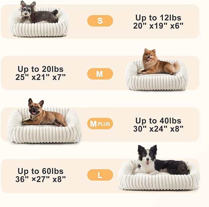 FURTIME Dog Bed for Small Dogs, Washable Orthopedic Dog Bed with Removable Cover, Rectangle Soft Calming Sleeping Puppy Bed Durable Pet Cuddler with Anti-Slip Bottom, Cream, S (20"x19"x6")