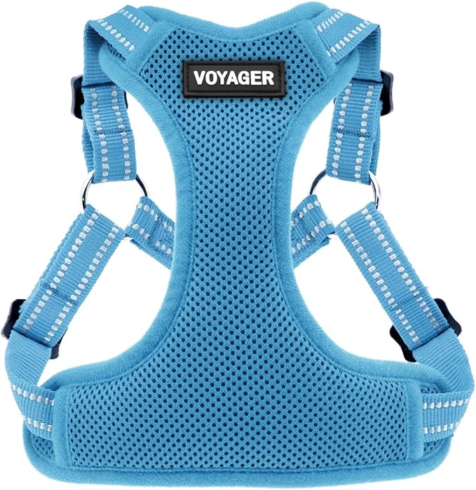 Best Pet Supplies Voyager Mesh Dog Breathable Harness Reflective Stitching, All Weather Adjustable for Walking Training, or Running - Heavy Duty & Durable, Harness (Baby Blue), L