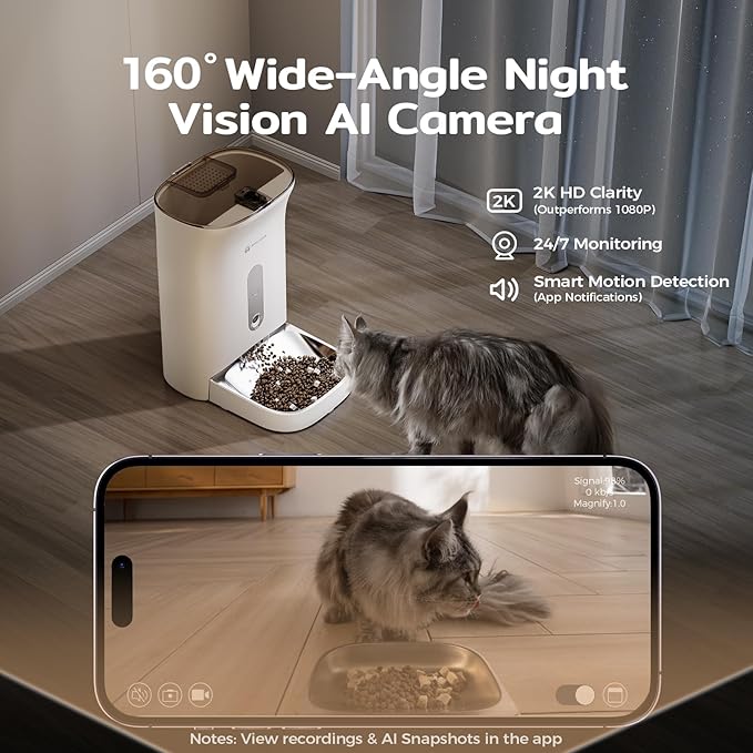 Automatic Cat Feeder with 2K HD Camera: 5G WiFi Automatic Dog Feeder with Night Vision,Cat Food Dispenser with APP,Pet Automatic Feeders Real-Time Video and Voice Call,Detachable for Easy Clean,F1 PRO