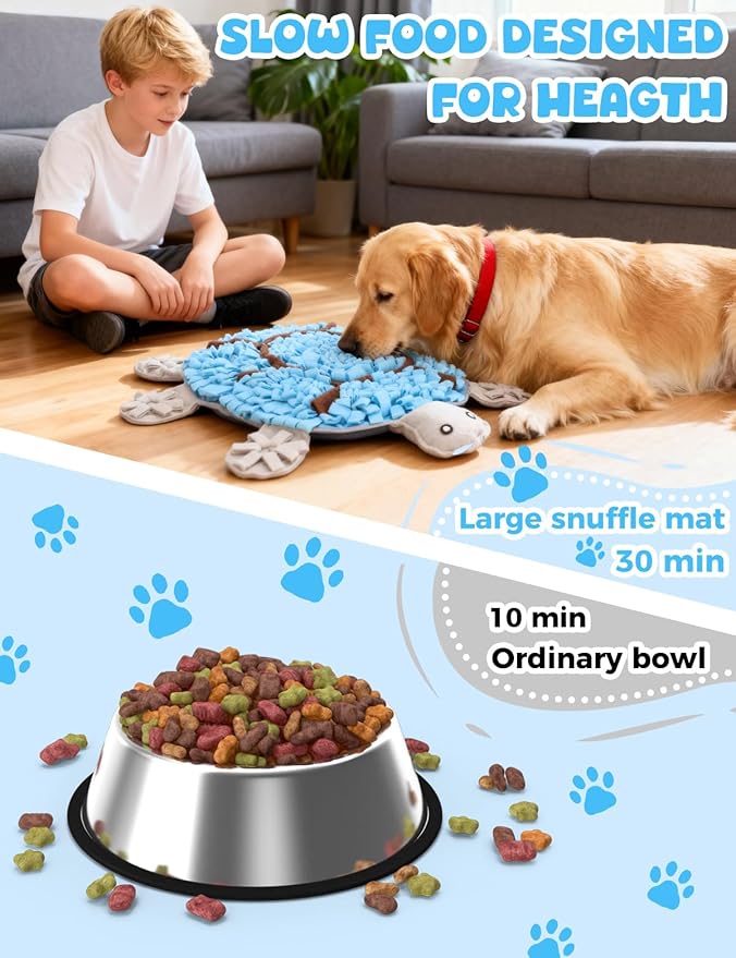 Snuffle Mat for Dogs, Turtle Design 28.8''×22.8 ''Inch Large Snuffle Mat for Dogs, Slow Feeder Dog Food Mat, Mental Stimulation Enrichment Puzzle Feeder Dog Toy for Anxiety Relief（Blue）
