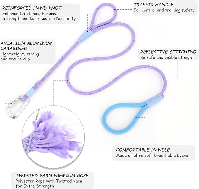 Twin Tails Leash Set - 5ft Double Handle Dog Leash and 4.5ft Lightweight Premium Rope Dog Leashes, Reflective Pet Leashes for Small Medium and Large, Dogs Kid-Friendly Family Set,