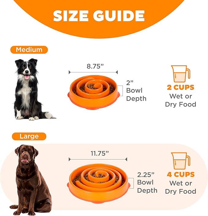 Outward Hound Large Slow Feeder Bowl, Puzzle Maze for Fast Eaters, Medium to Large Dogs, Helps Prevent Bloat & Aid Digestion, Holds 4 Cups Wet or Dry Food, Non-Slip, Made Without BPA, Orange