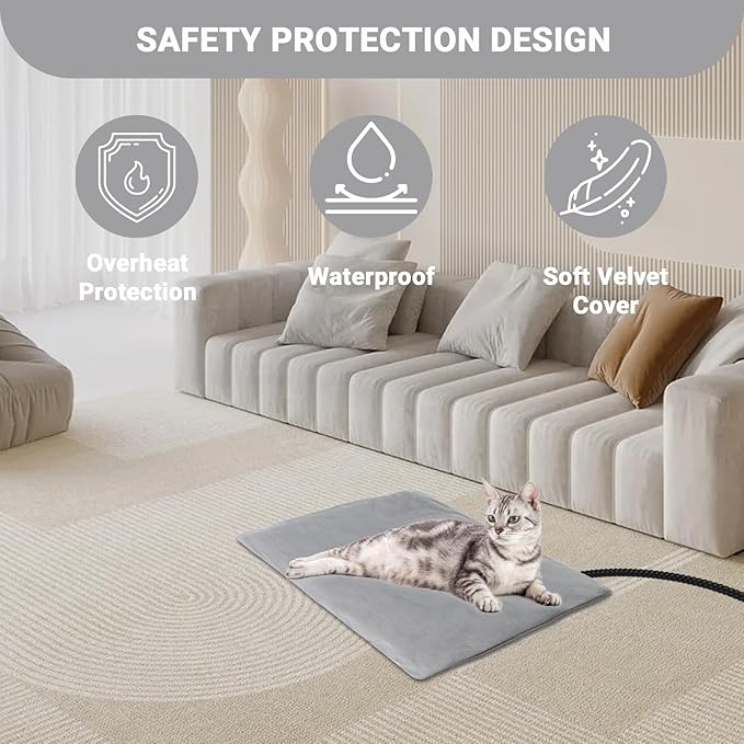 Pet Heating Pad for Dogs and Cats with Temperature Adjustment and Timer, Indoor Outdoor Heated Bed with Overheating Protection for Cat Dog House