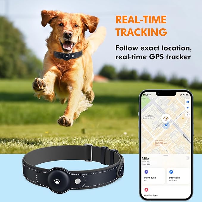 2-in-1 GPS Tracker for Dogs: Smart Collar with Real-Time Location, No Monthly Fee, Unlimited Range (iOS Only) GPS Tracker Dog Collar- Ideal for Small, Medium Large Dogs(Tracker Included)(Blue)
