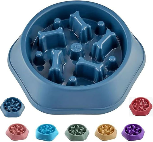 Slow Feeder Dog Food Bowl – Bowl Designed to Slow Eating, Promotes Healthy Digestion and Prevents Bloat, Ideal for Cats and Dogs (DarkBlue)