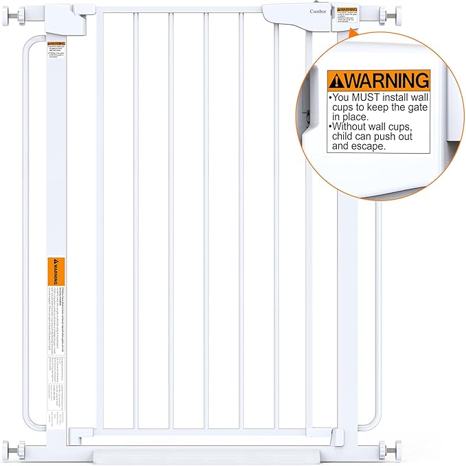 Cumbor 36" Extra Tall Baby Gate for Stairs, 29.7-57" Extra Wide Dog Gate for Doorways Hallways, Pressure Mounted Child Gate for Wide Opening, Auto Close Personal Safety for Babies and Pets, White