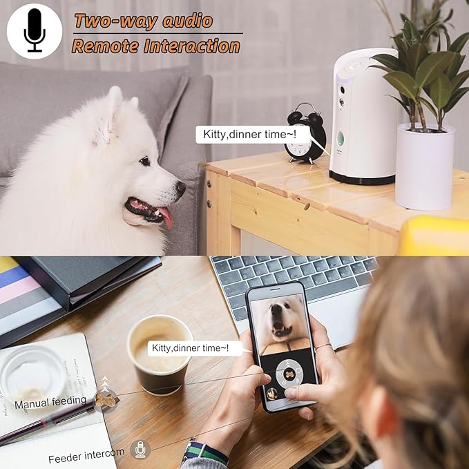 Dog Camera Treat Dispenser,WiFi Full HD Pet Camera with Two-Way Audio and Night Vision,Compatible with Alexa (2.4G WiFi ONLY) (Petalk AI)